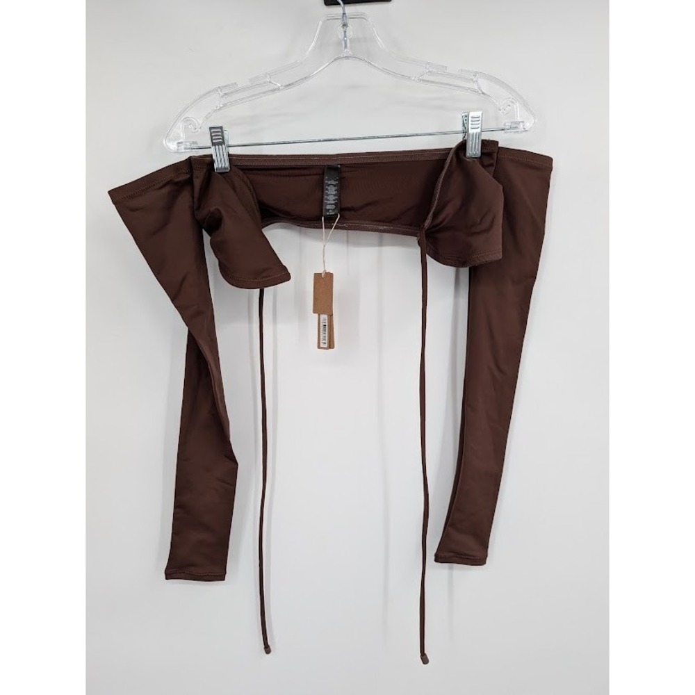 SKIMS Swim‎ Long Sleeve Bikini Top Brown NWT sz XS